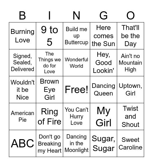 Driving Mix Bingo Card