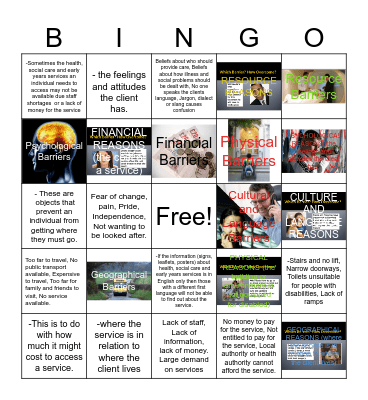 TOPIC: Barriers to Care Services Bingo Card