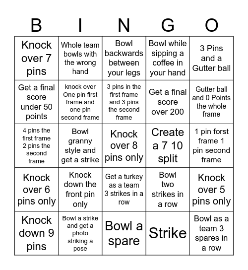 Bowling Bingo Card