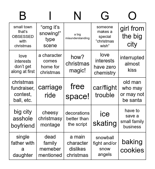 every hallmark christmas movie ever Bingo Card