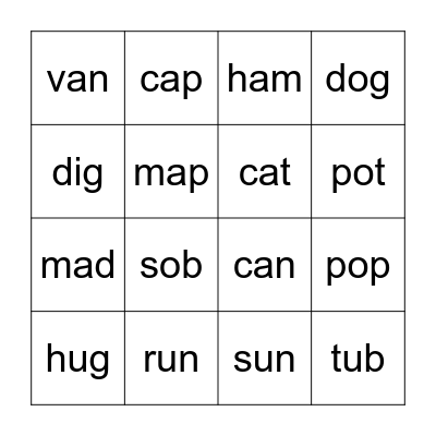 CVC Word Bingo Card