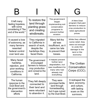 "The Worst Hard Times" Bingo Card