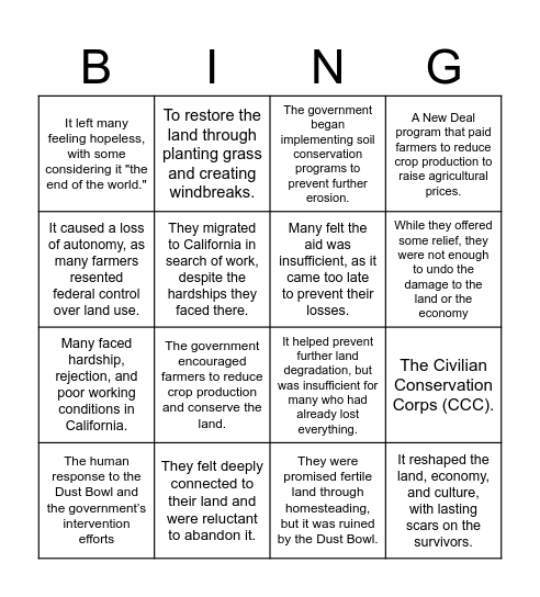 "The Worst Hard Times" Bingo Card