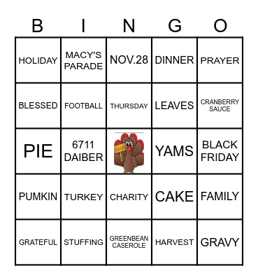 THANKSGIVING BINGO Card