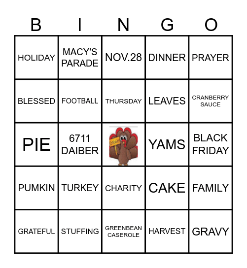 THANKSGIVING BINGO Card