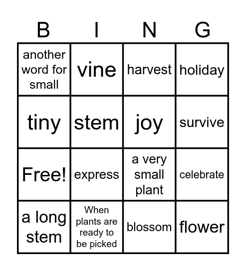 ELA Vocabulary BINGO Card