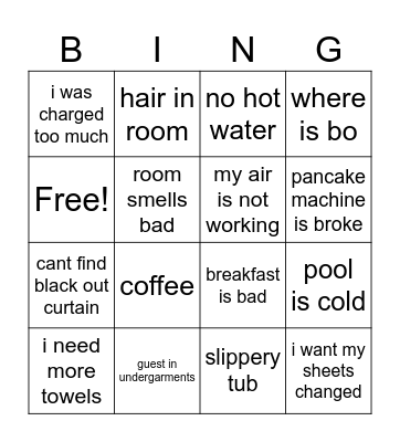 hotel bingo Card