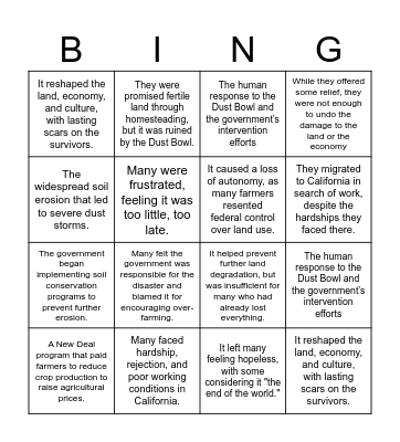 "The Worst Hard Times" Bingo Card