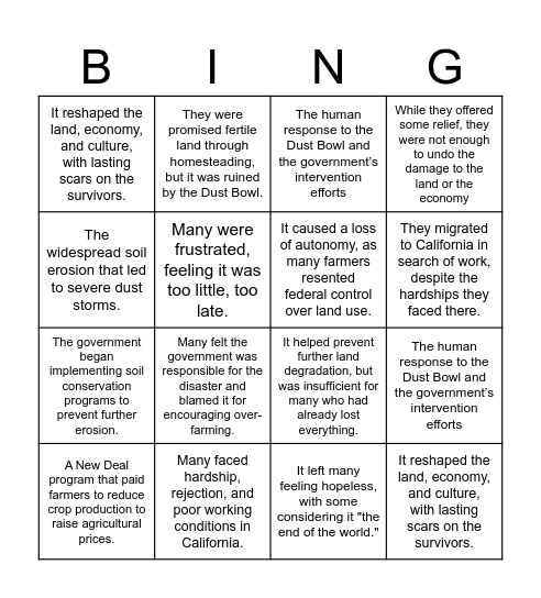 "The Worst Hard Times" Bingo Card