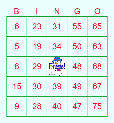 Holiday Bingo Card