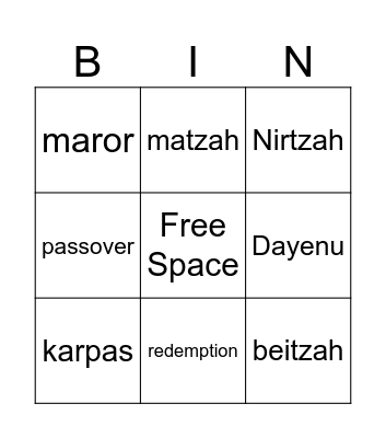 Passover Bingo Card