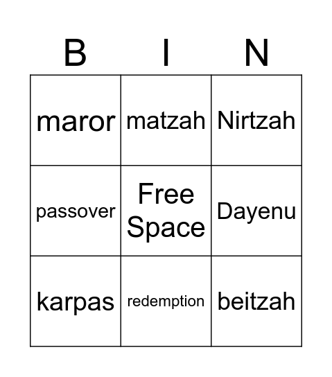 Passover Bingo Card