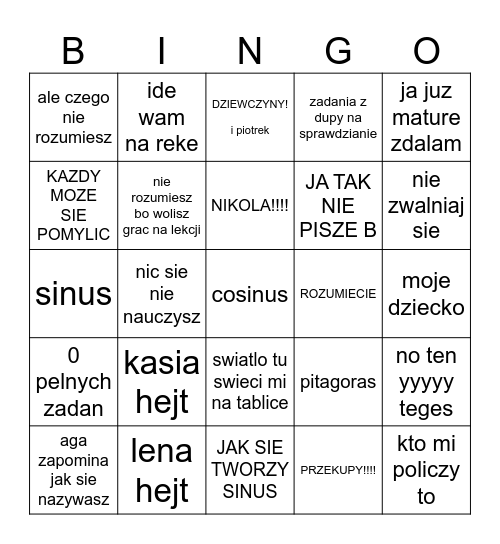 orzel Bingo Card