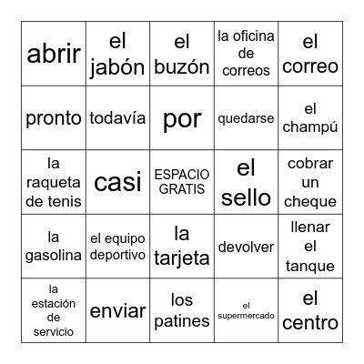 R2 3A Vocabulario Bingo Card