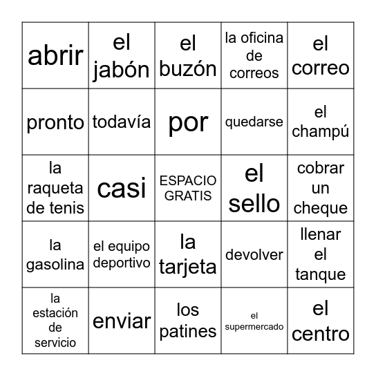 R2 3A Vocabulario Bingo Card