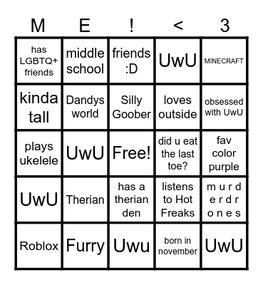 me Bingo Card