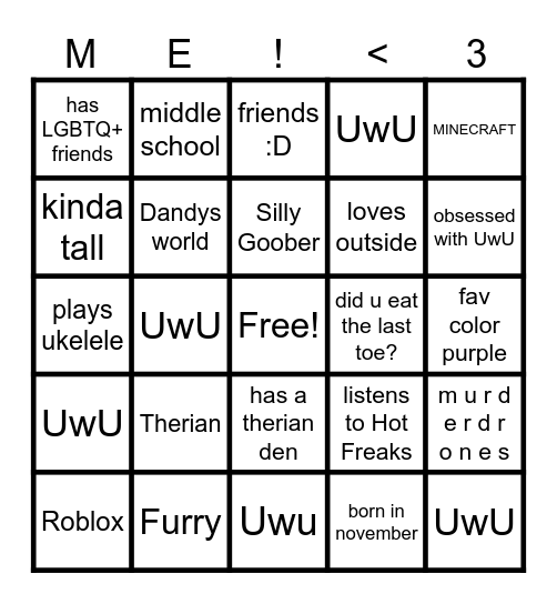 me Bingo Card