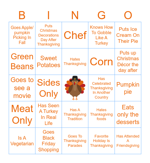 Fall Themed Bingo Card