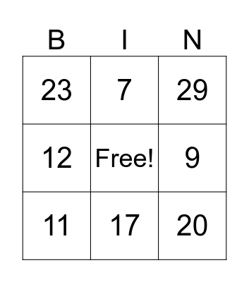 Untitled Bingo Card