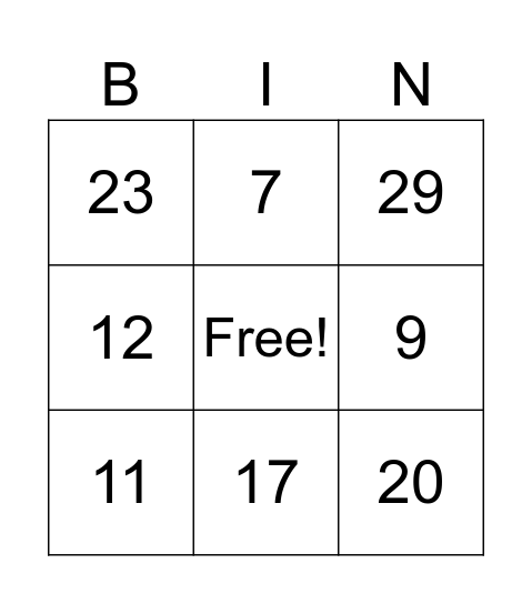 Untitled Bingo Card