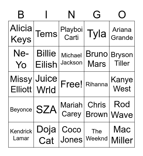 Music Bingo v2 Bingo Card