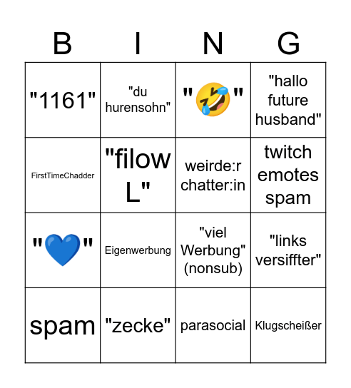 FirstTimeChatter Bingo Card