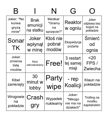 Barotrauma Bingo Card