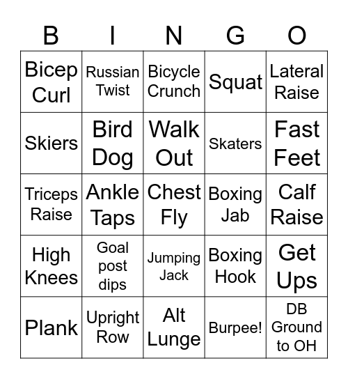 Revelation Fitness Bingo! Bingo Card