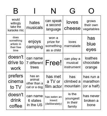 Find Someone Who Bingo Card