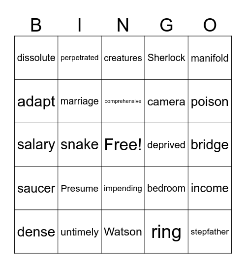 Speckled Band Bingo Card