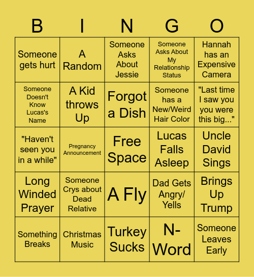 Ross Thanksgiving 2024 Bingo Card