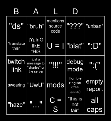 Baldus Bingo Card