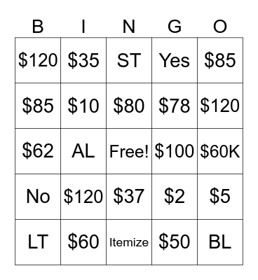 Tax Review 3 Bingo Card