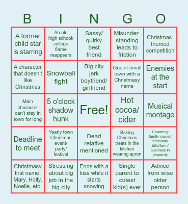 HALLMARK XMAS MOVIE Bingo Card