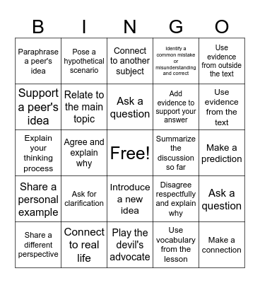 Discussion Bingo Card