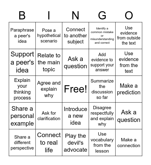 Discussion Bingo Card