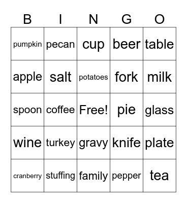 Thanksgiving Bingo Card