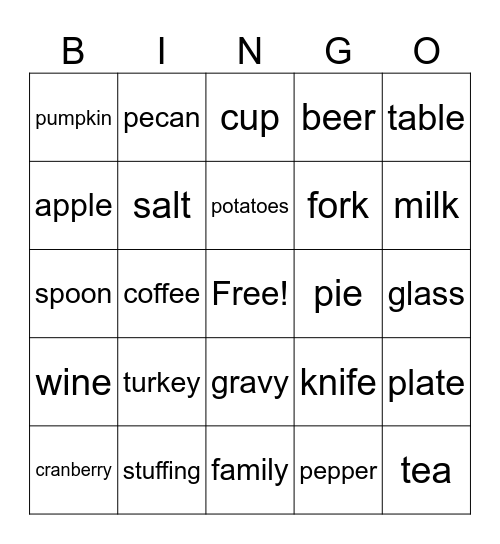 Thanksgiving Bingo Card