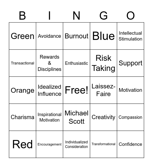 Transformational Leadership Bingo Card