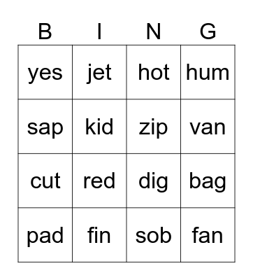 CVC BINGO Card