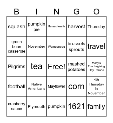 Thanksgiving Bingo Card