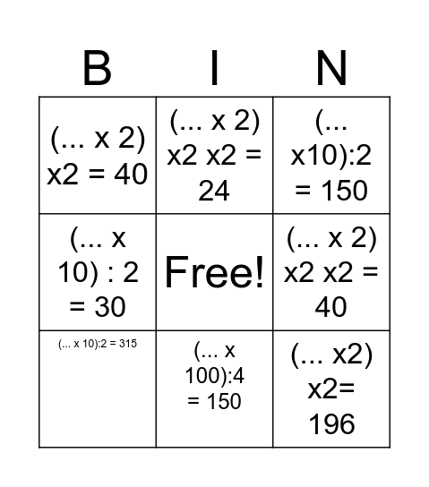 Handig vermenigvuldigen Bingo Card