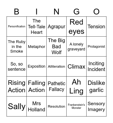 Gothic Bingo Card