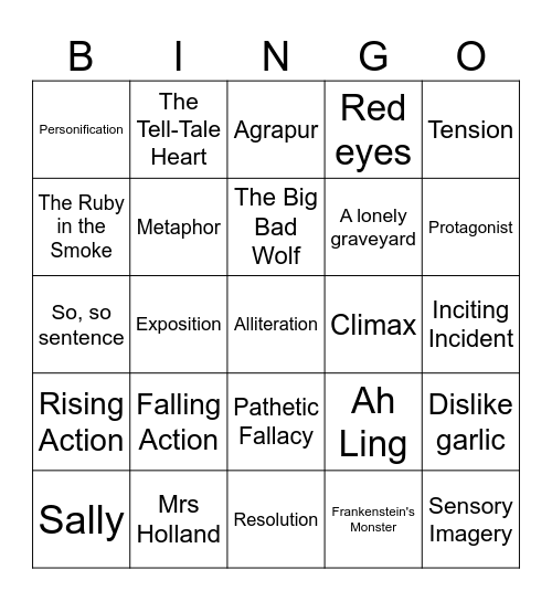 Gothic Bingo Card