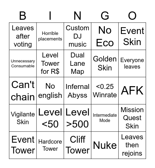 TDS Bingo Card