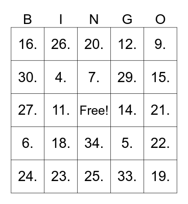 Untitled Bingo Card