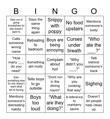 Nanny Bingo Card