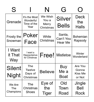 ACLH Holiday SINGO! Bingo Card