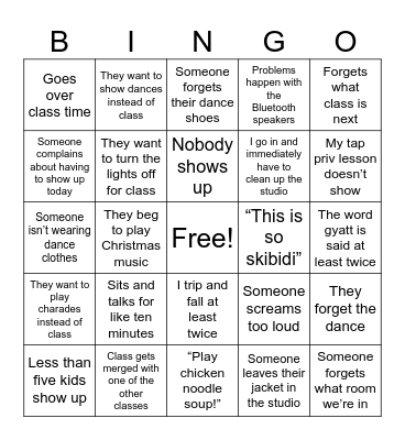 Makeup Class Bingo Card