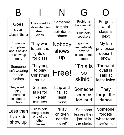 Makeup Class Bingo Card